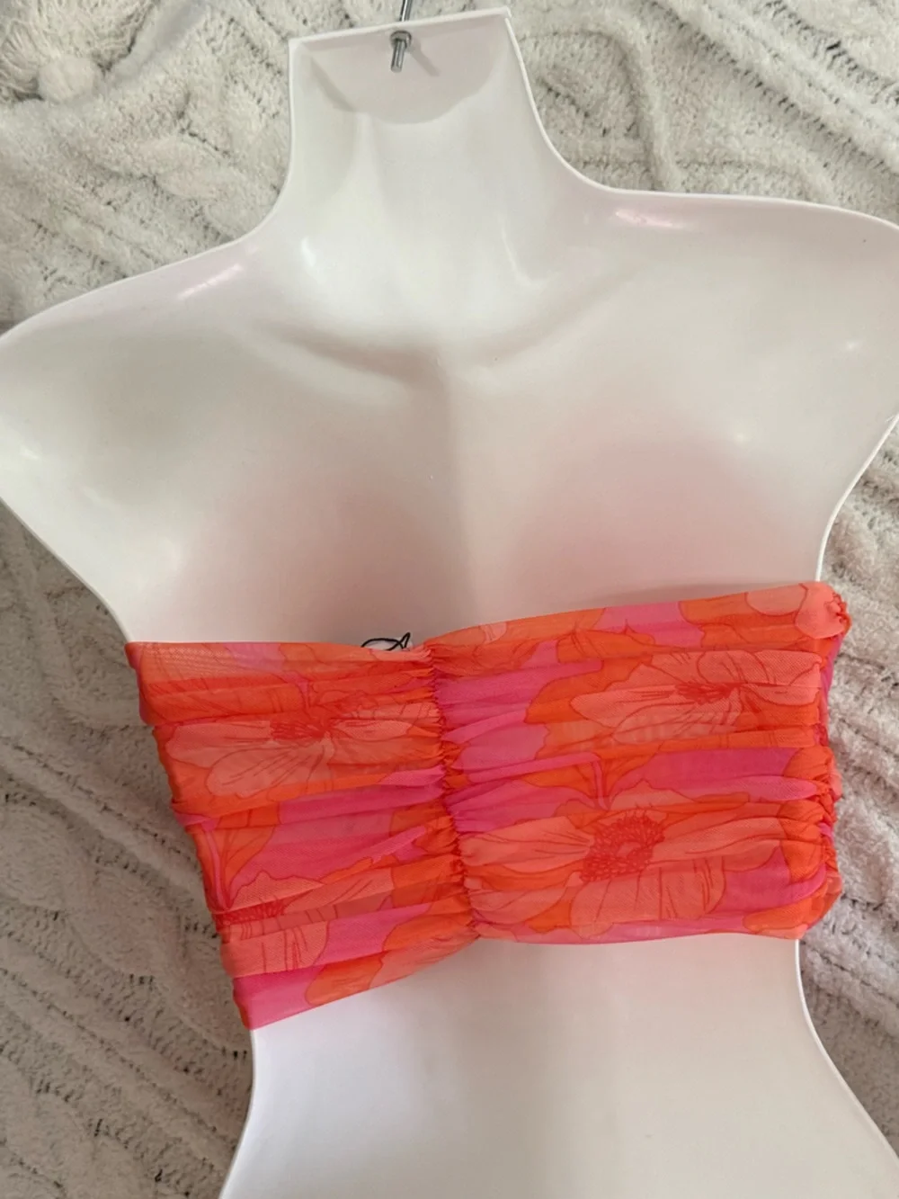 ZARA Pink Orange Floral Mesh Ruched Corset Bustier Strapless Top Medium - Picture 4 of 9